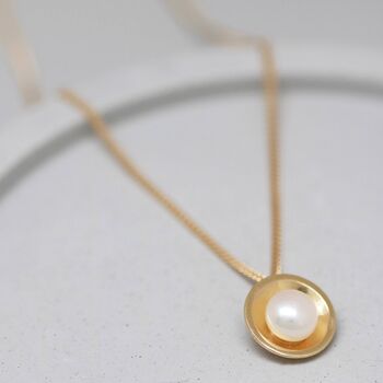 9ct Gold Pearl Necklace. Handmade Pearl Pendant, 3 of 6