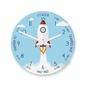 Personalised Kids Rocket Glass Wall Clock, 2 of 2