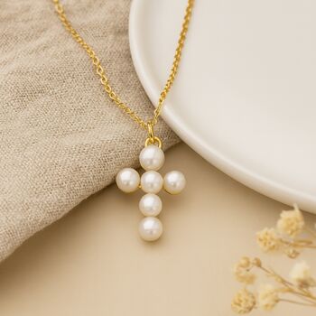 Personalised Gold Plated Silver Pearl Cross Necklace, 4 of 10