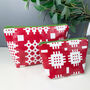 Welsh Blanket Print Wash Bag/Make Up Bag Red, thumbnail 1 of 3