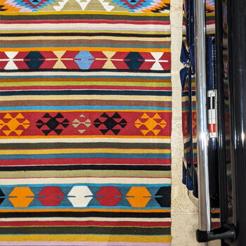 Handwoven Multi Coloured Wool Rug, 4 of 9