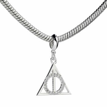 Harry Potter Sterling Silver Deathly Hallows Slider Charm With Crystals, 2 of 3