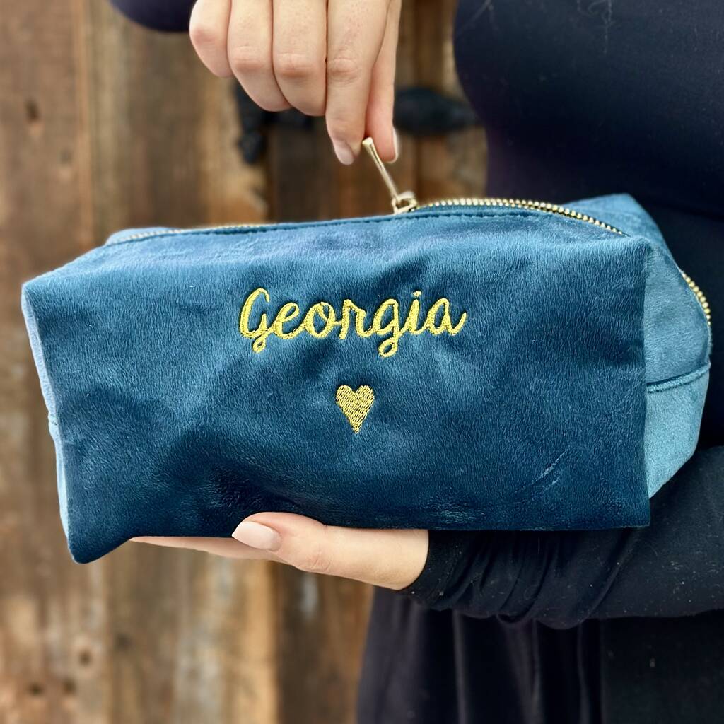 Embroidered Velvet Make Up Bag With Pom Pom, 1 of 8