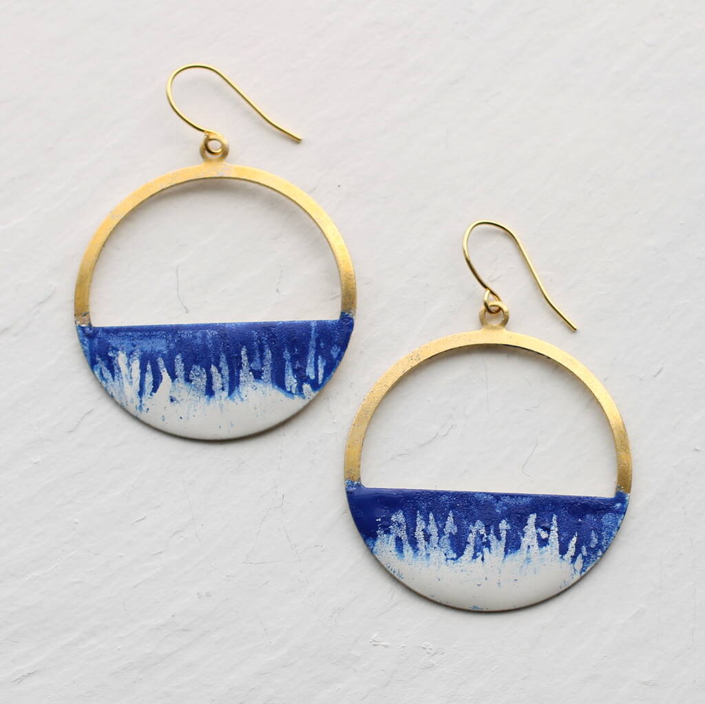 Blue Enamel Crayon Hoop Earrings By Silk Purse, Sow's Ear