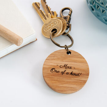 Personalised Fluffy Cat Solid Oak Keyring, 2 of 4