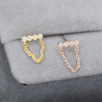 Cz Horizontal Bar Chained Stud Earrings Sterling Silver, 3 of 11