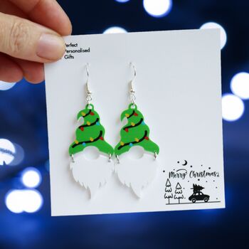 Christmas Tree Hat Gnome Earrings – Fun Festive Acrylic Gonk Earrings For Christmas, 2 of 8