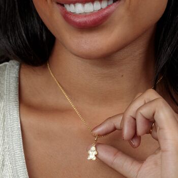 18ct Gold Gingerbread Man Biscuit Charm Necklace, 4 of 8