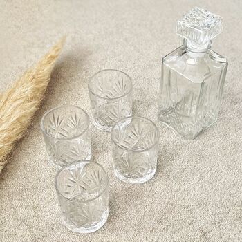 Glass Whiskey Decanter Set With Four Tumblers Gift Set, 2 of 6