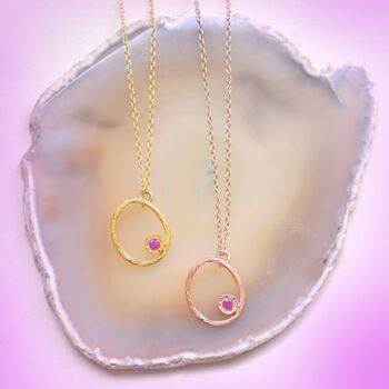Rose Gold Plated Silver Ruby July Birthstone Oval Necklace, 3 of 7
