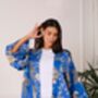 Electric Blue Dynastic Bird Print Light Weight Kimono, thumbnail 2 of 5