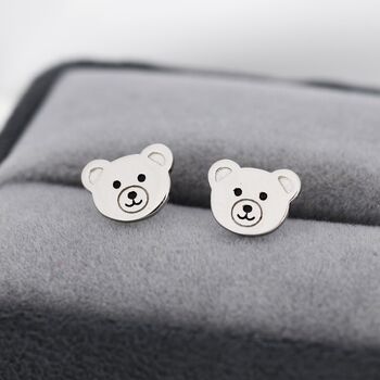 Teddy Bear Stud Earrings In Sterling Silver, 2 of 11