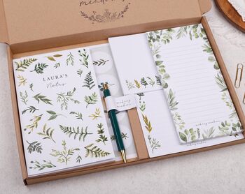 Personalised Green Botanical Desk Stationery Gift Box, 3 of 7