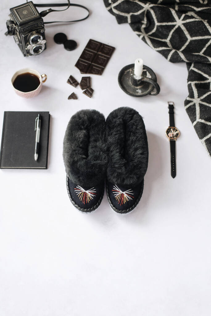 navy sheepskin slippers