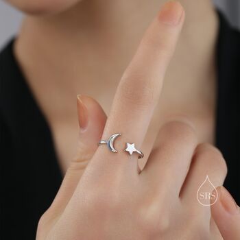 Sterling Silver Moon And Star Open Ring, 5 of 11