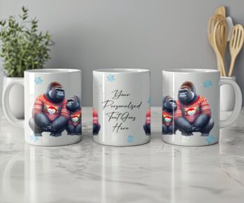 Personalised Gorilla Love Couple In Christmas Jumpers Mug, 2 of 2