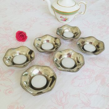 Set Of Six Antique Silver Tealight Candle Holders, 10 of 12