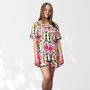 Ikat Print 100% Cotton Ladies Pyjama Short Set In White And Pink, thumbnail 4 of 11