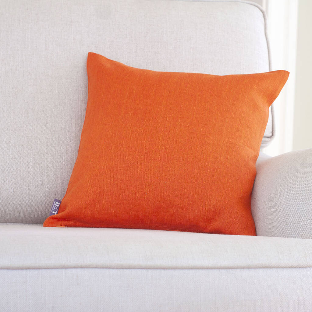 Orange Linen Cushion Cover With Piping By Jodie Byrne ...
