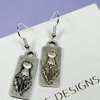 Thistle Drop Silver Plated Earrings Scottish Gift, 4 of 5