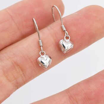 Tiny Dangling Heart Drop Hook Earrings Sterling Silver, 5 of 12