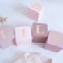 Wooden Baby Name Blocks, Personalised Newborn Gift, Dusty Light Pink, thumbnail 1 of 12