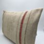 Oblong, Natural, Hemp, Neutral, Woven, Grain Sack, Striped Cushion With Cotton Reverse Red And Ochre Stripe, thumbnail 2 of 5