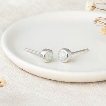 Sterling Silver Opal Micro Stud Earrings – 4mm, 3 of 11
