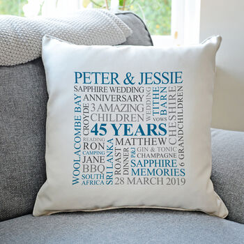 Personalised Sapphire Anniversary Word Art Cushion, 3 of 3