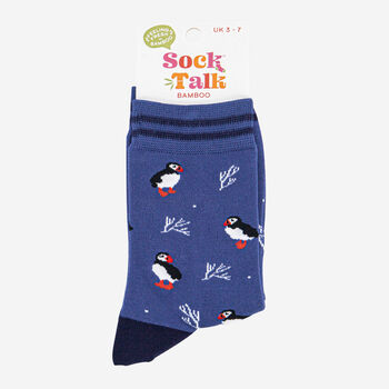 Puffins And Coral Women's Bamboo Ankle Socks Blue, 4 of 4
