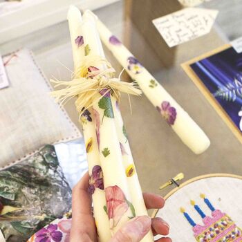 Pressed Flower Taper Candle Set With Birthday Flower, 3 of 4