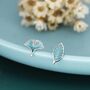 Mismatched Enamel Beech And Ginkgo Leaf Stud Earrings In Sterling Silver, thumbnail 1 of 12