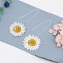Real Daisy Flower Threader Earrings In Sterling Silver, thumbnail 4 of 11