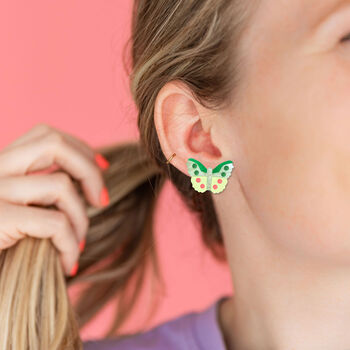 Butterfly Stud Earrings In Green, 2 of 2