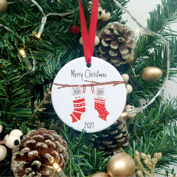 Personalised Stocking Mice Christmas Tree Decoration, 2 of 9