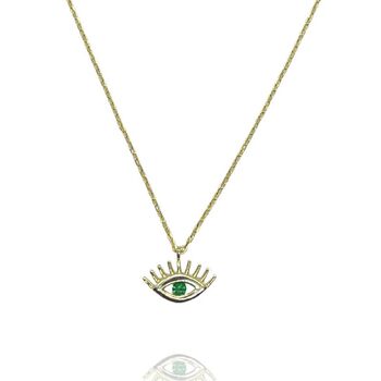 Green Eye Necklace Sterling Silver Gold Evil Eye, 2 of 5