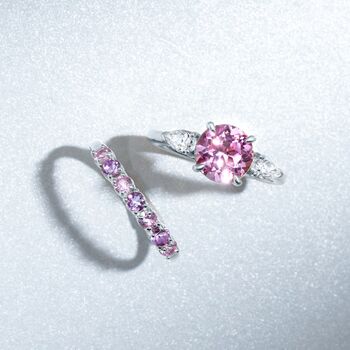Pink Sapphire And Pink Amethyst Half Eternity Ring In Sterling Silver And 18k Gold Vermeil, 3 of 12