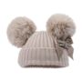 Biscuit Double Pom Pom Baby Hat With Velvet Bow, thumbnail 1 of 3