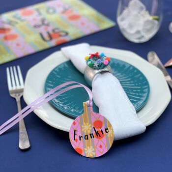 Set Of Four Bright Table Name Settings In Bauble Design, 9 of 12
