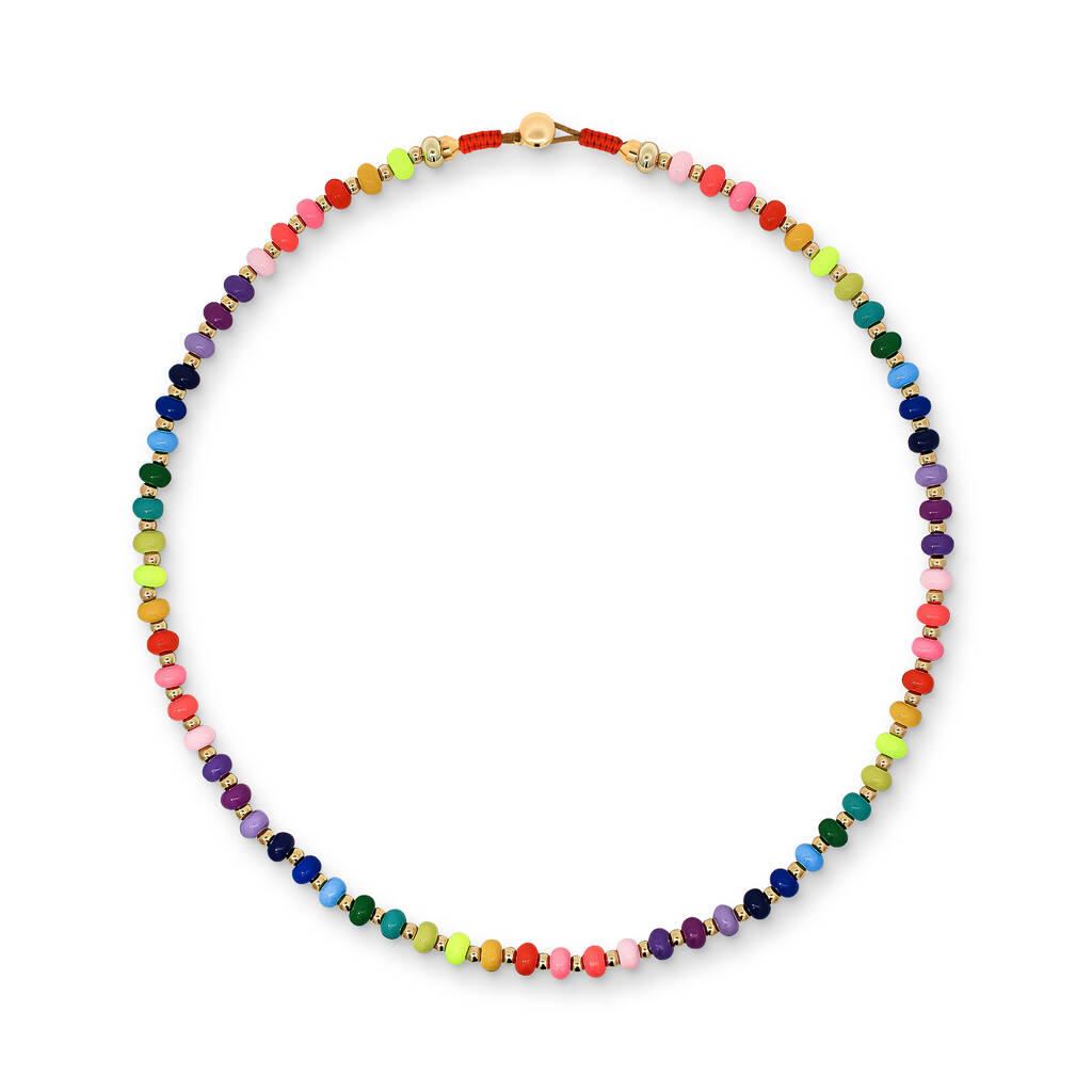 Multicoloured Rainbow And Gold Tone Round Beaded Necklace