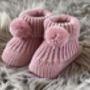 Rose Pink Knitted Baby Booties With Pom Pom, thumbnail 4 of 8