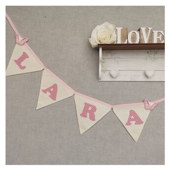 Pink Bunting, New Baby Nursery Gift, Cream And Pink Personalised Bedroom Wall Banner, 2 of 12