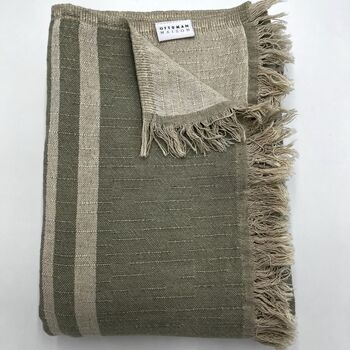 Milos Linen Blend Striped Blanket Sage Green, 4 of 12