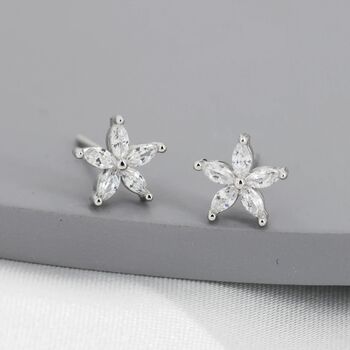 Cz Flower Stud Earrings In Sterling Silver, 3 of 12