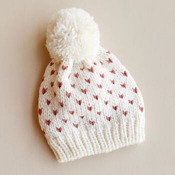 White And Pink Knitted Bobble Hat And Mittens Set, 5 of 8