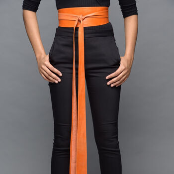 Orange Handmade Leather Sash Belt For Women One Size, 2 of 6