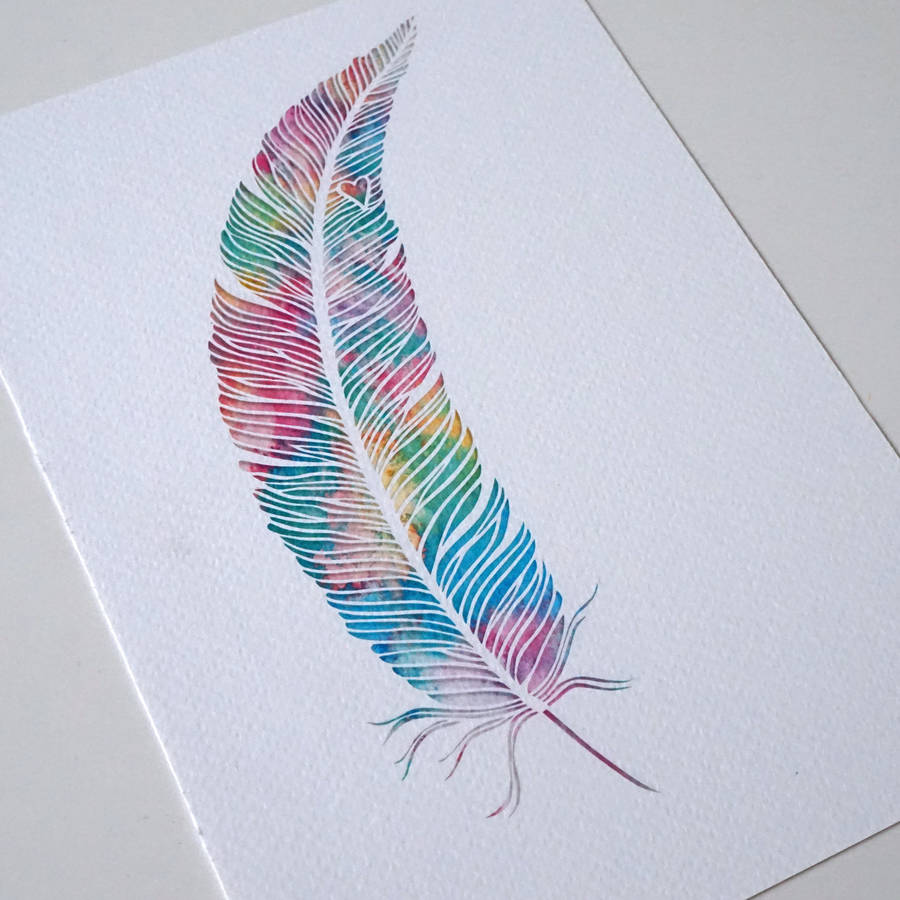 Watercolour Rainbow Feather Giclée Print By Rich Little Things ...