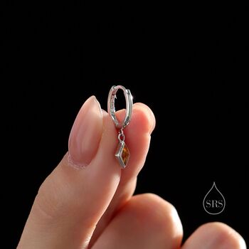 Very Tiny Rhombus Citrine Yellow Cz Huggie Hoop In Sterling Silver, 5 of 12