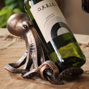 Octopus Wine Bottle Holder In Gold, And Silver, 7 of 9