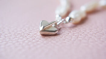 Pearl Necklace With Sterling Silver Heart Clasp, 2 of 6